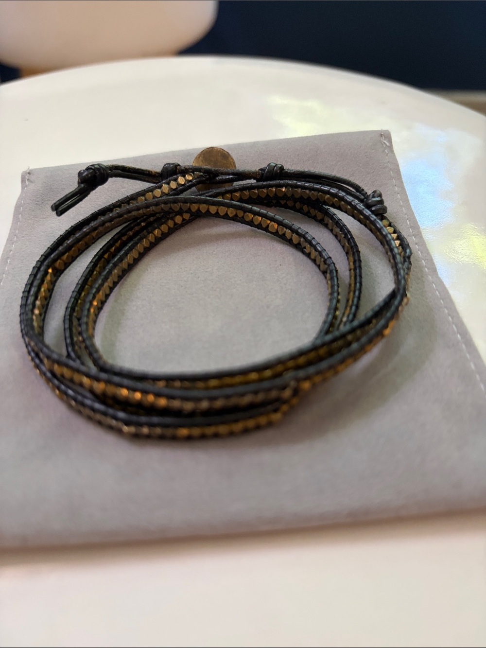 Club Monaco Black and Gold Multi-Strand Wrap Bracelet